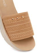 Women's Beige Thick-Soled Knitted Fabric Slippers | Derimod