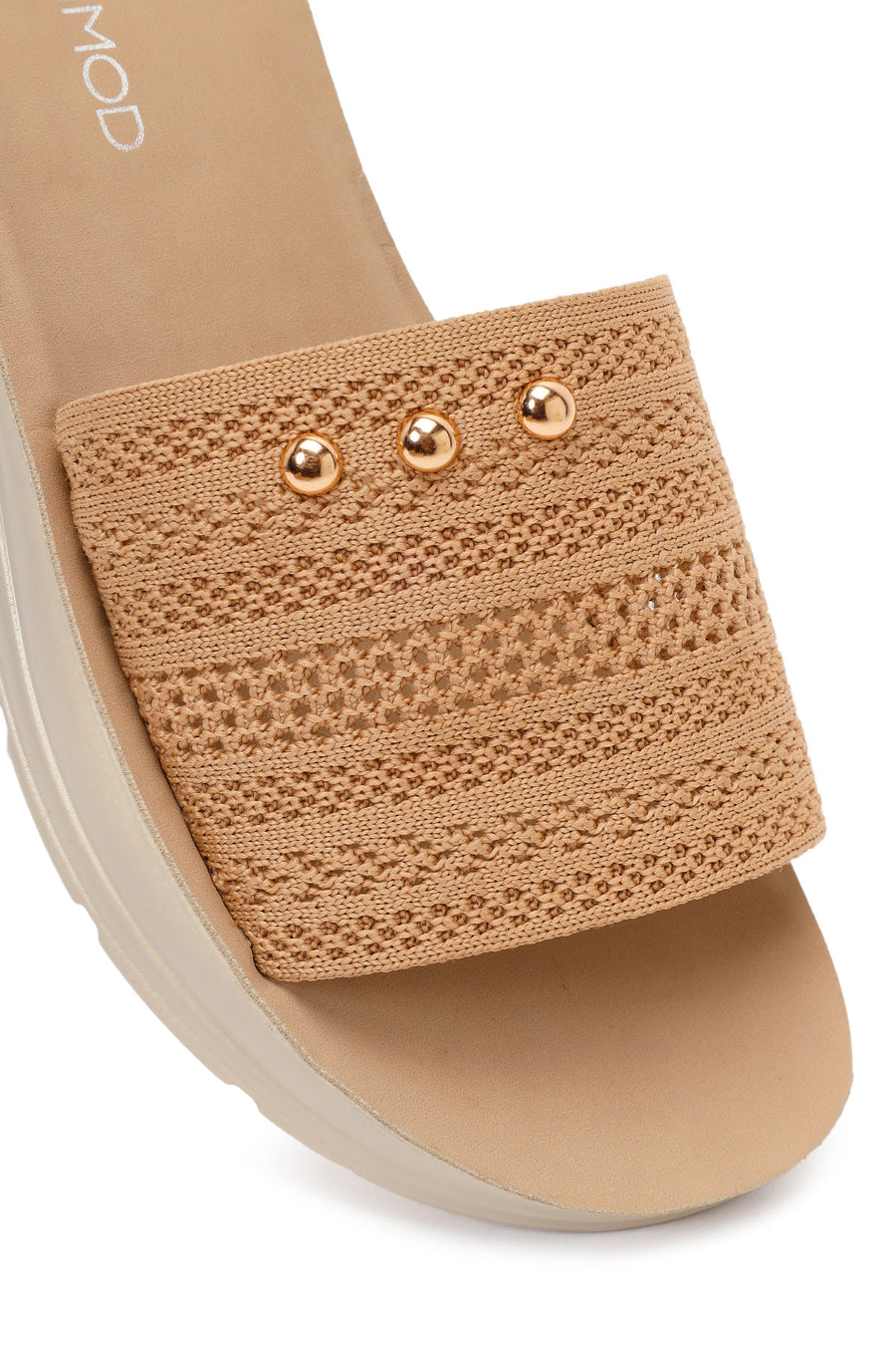 Women's Beige Thick-Soled Knitted Fabric Slippers