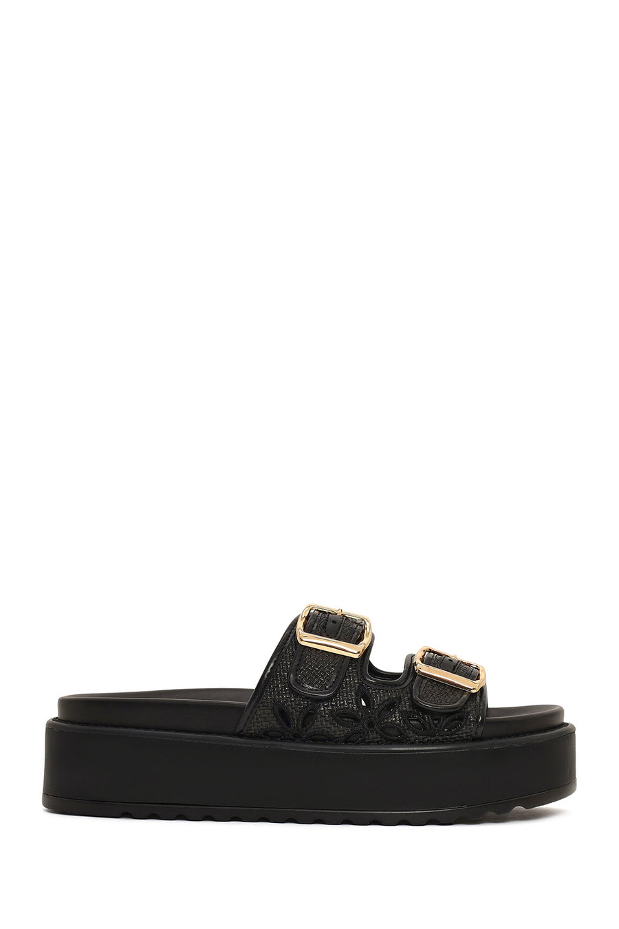 Woman Black Thick-Soled Patterned Slippers 26SFE463014 | Derimod