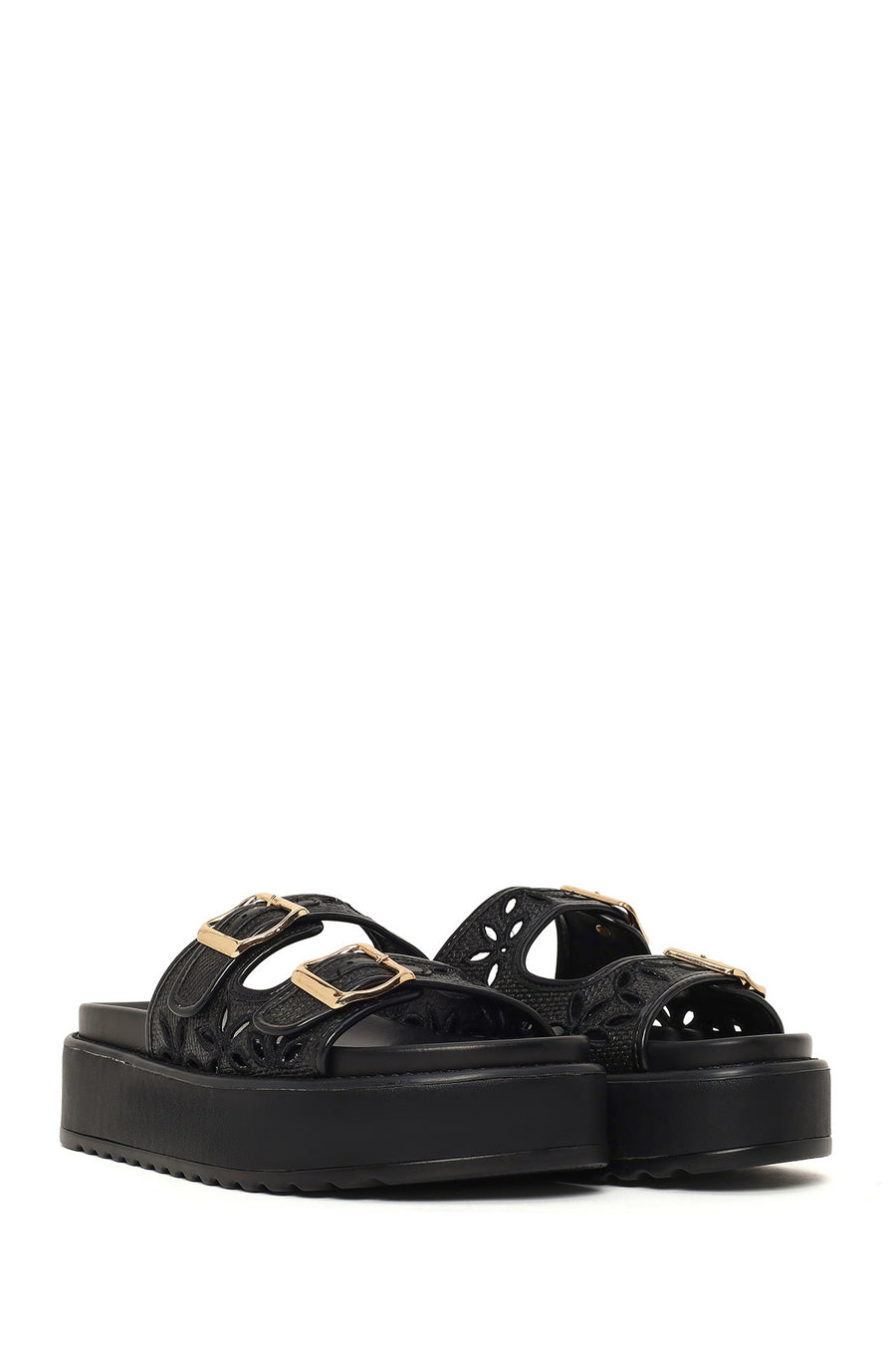 Woman Black Thick-Soled Patterned Slippers