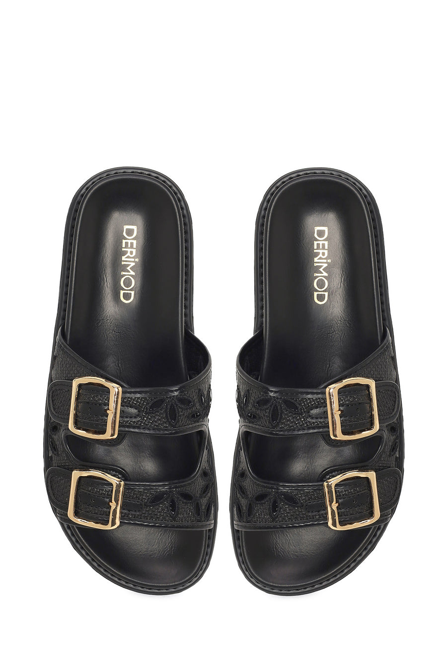 Woman Black Thick-Soled Patterned Slippers