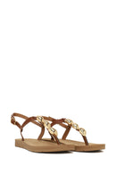 Woman Tan Accessory-Detail Toe-Post Sandals | Derimod
