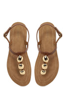 Woman Tan Accessory-Detail Toe-Post Sandals | Derimod