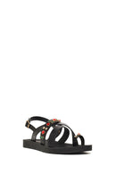 Woman Black Back-Buckled Rhinestone Sandals | Derimod