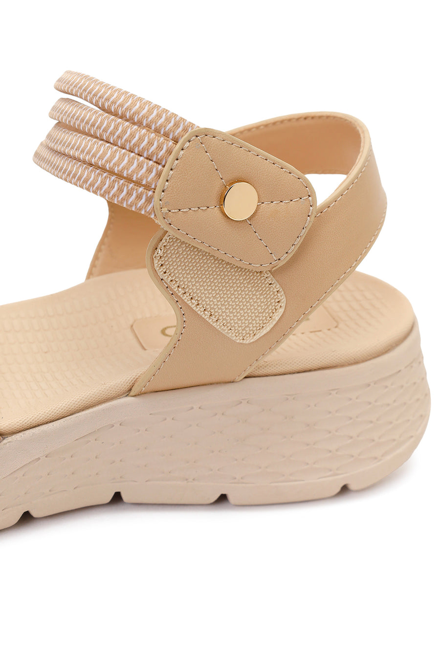 Women's Beige Chunky Sole Fabric Comfort Sandals