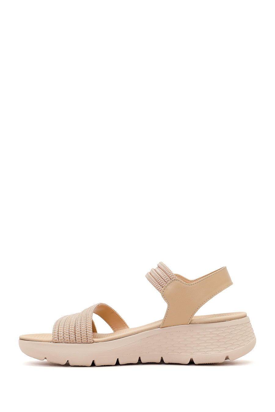 Women's Beige Chunky Sole Fabric Comfort Sandals