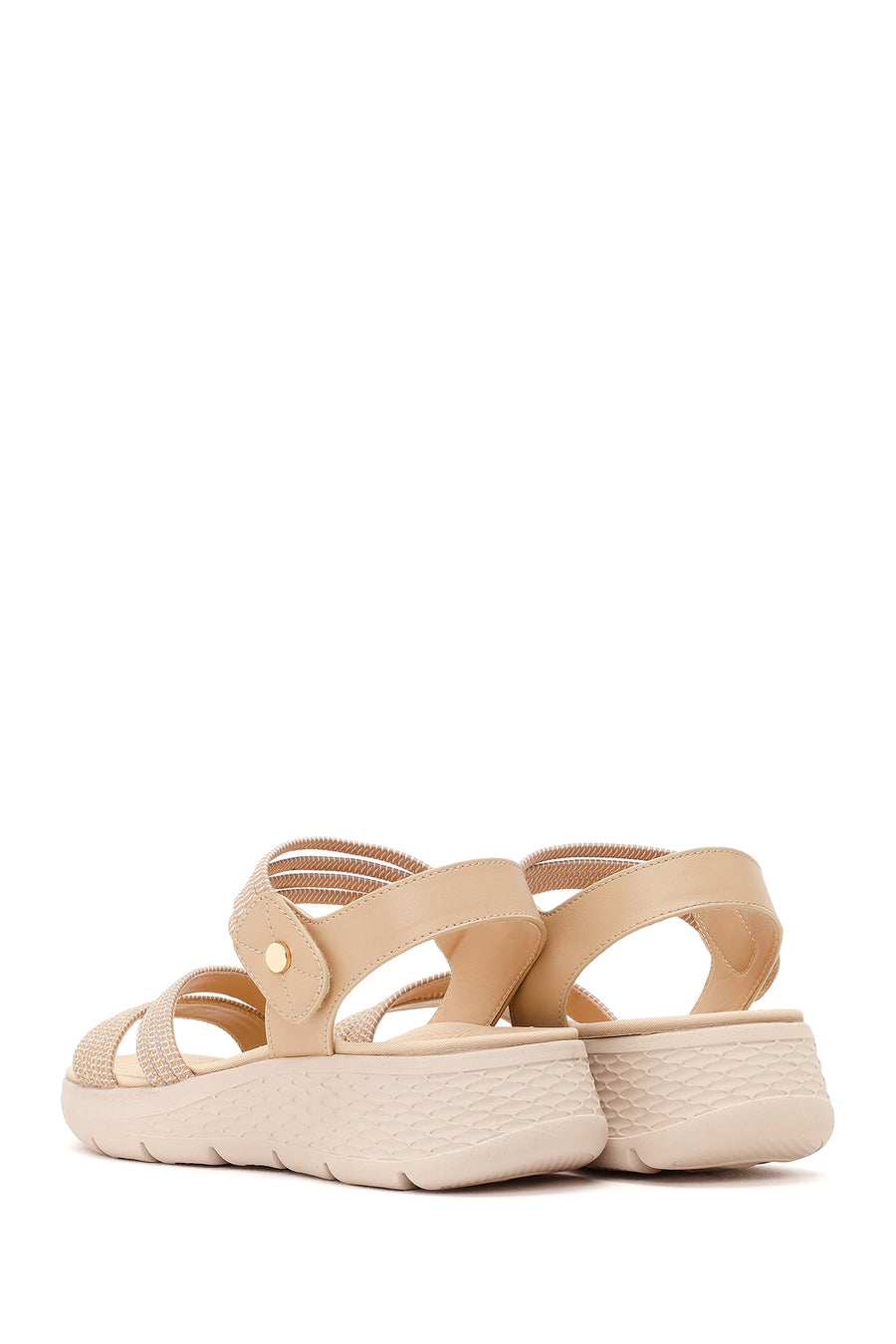 Women's Beige Chunky Sole Fabric Comfort Sandals