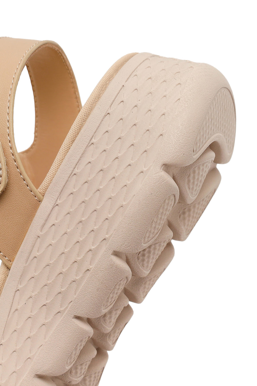 Women's Beige Chunky Sole Fabric Comfort Sandals