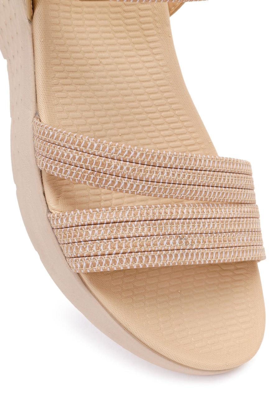 Women's Beige Chunky Sole Fabric Comfort Sandals