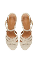 Woman Cream Ankle-Buckle Chunky-Heel Sandals | Derimod