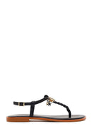 Woman Black Accessory-Embellished Toe-Post Sandals | Derimod