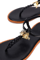 Woman Black Accessory-Embellished Toe-Post Sandals | Derimod