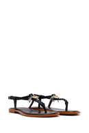 Woman Black Accessory-Embellished Toe-Post Sandals | Derimod