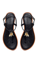 Woman Black Accessory-Embellished Toe-Post Sandals | Derimod