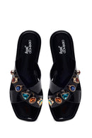 Woman Black Stone-Embellished Jelly Slipper | Derimod