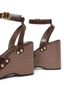 Woman Brown Ankle-Buckle Wedge-Heel Sandals | Derimod