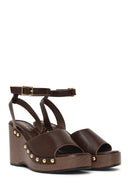 Woman Brown Ankle-Buckle Wedge-Heel Sandals | Derimod