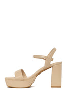 Woman Beige Buckled Platform Chunky High-Heeled Sandals | Derimod