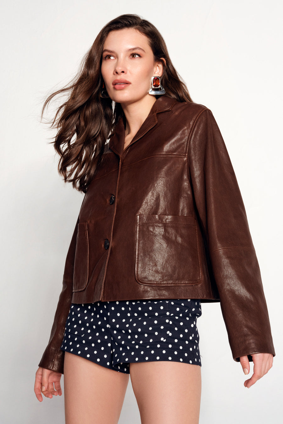 Jill Woman Brown Short Leather Jacket