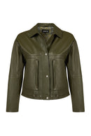 Madlen Kadın Yeşil Oversize Deri Ceket | Derimod