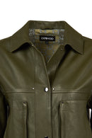 Madlen Kadın Yeşil Oversize Deri Ceket | Derimod