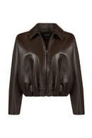 Como Woman Brown Oversize Leather Jacket | Derimod