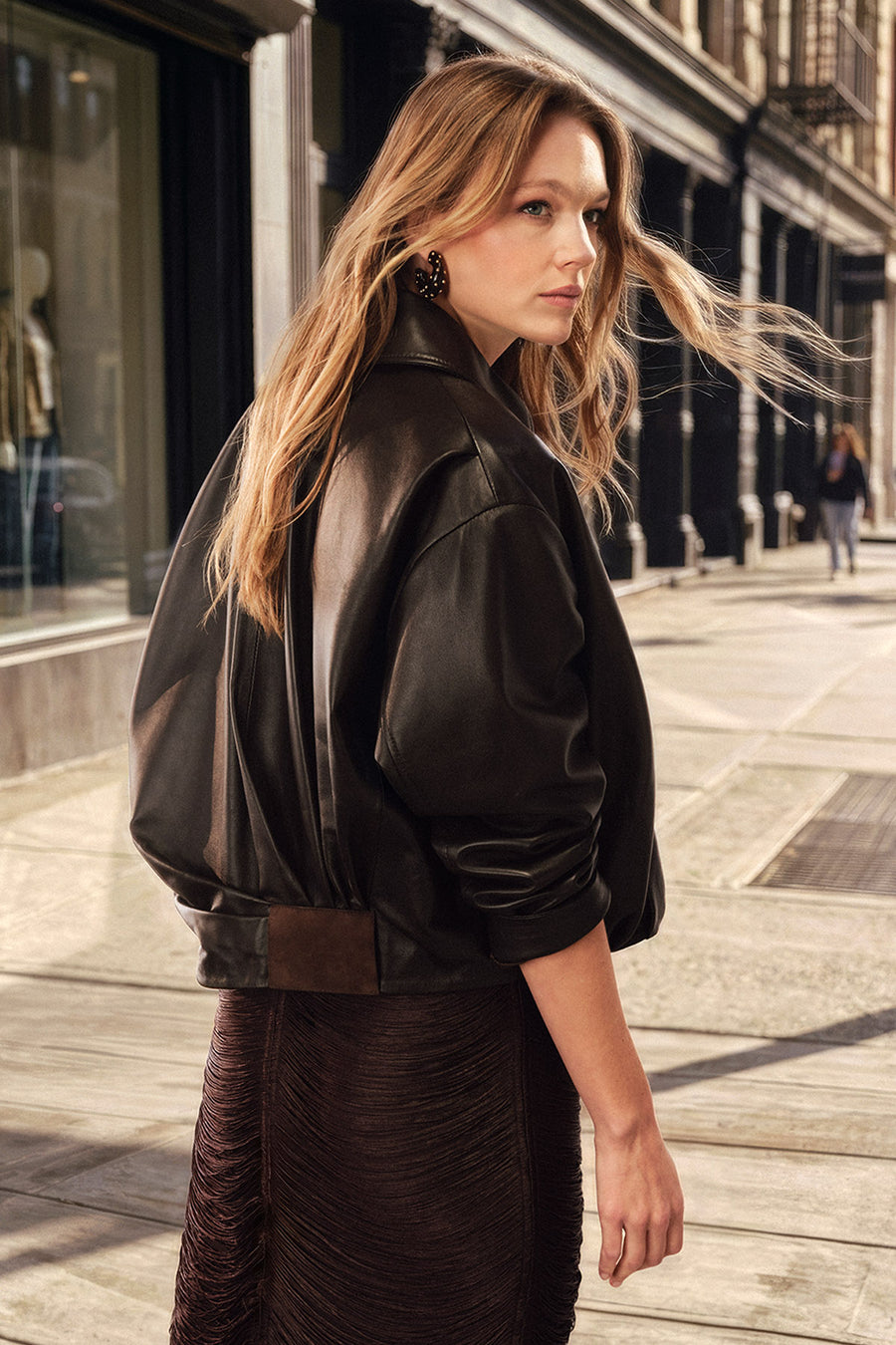 Como Woman Brown Oversize Leather Jacket