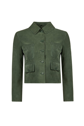 Cassandra Kadın Yeşil Slim-Fit Süet Deri Ceket