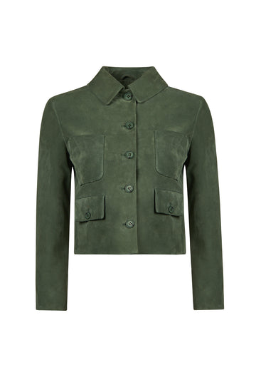 Cassandra Kadın Yeşil Slim-Fit Süet Deri Ceket 26SGD565010 | Derimod