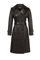Evita Kadın Siyah Kemer Detaylı Deri Trençkot | Derimod