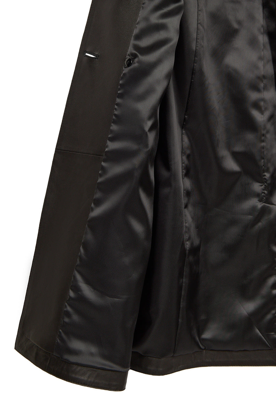 Evita Woman Black Leather Trench Coat with Belt Detail