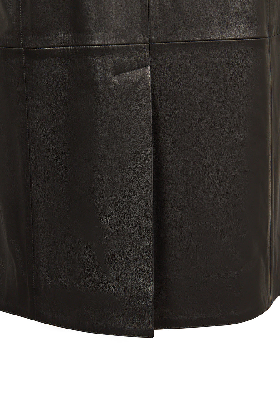 Evita Woman Black Leather Trench Coat with Belt Detail