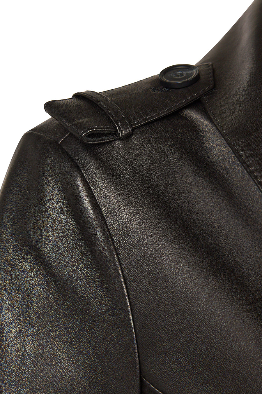 Evita Woman Black Leather Trench Coat with Belt Detail