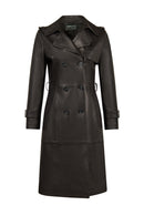 Evita Kadın Siyah Kemer Detaylı Deri Trençkot | Derimod