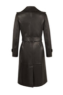 Evita Kadın Siyah Kemer Detaylı Deri Trençkot | Derimod