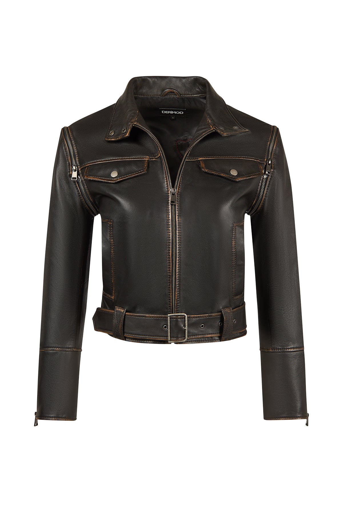 Nina Kadın Siyah Vintage Deri Ceket 26SGD5653VD | Derimod