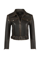 Nina Kadın Siyah Vintage Deri Ceket | Derimod