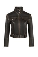 Nina Kadın Siyah Vintage Deri Ceket | Derimod