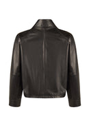 Miami Woman Black Oversize Short Leather Jacket | Derimod