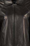 Miami Woman Black Oversize Short Leather Jacket | Derimod