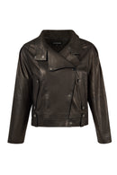 Torino Kadın Siyah Biker Oversize Deri Ceket | Derimod