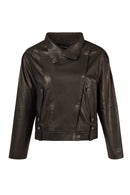 Torino Kadın Siyah Biker Oversize Deri Ceket | Derimod