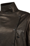 Torino Kadın Siyah Biker Oversize Deri Ceket | Derimod