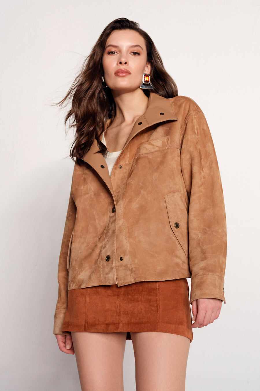Sandiego Woman Camel Oversize Suede Jacket 26SGD565810 | Derimod