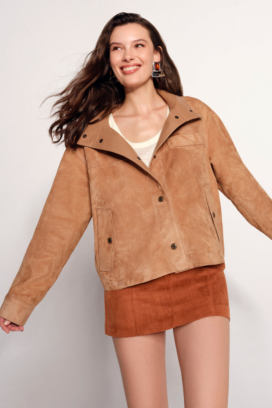 Sandiego Woman Camel Oversize Suede Jacket