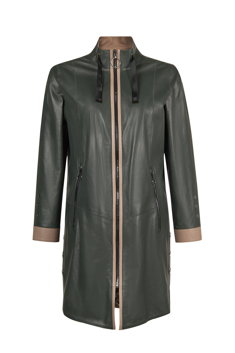 Marina Woman Green Oversize Leather Coat 26SGD5675U4 | Derimod