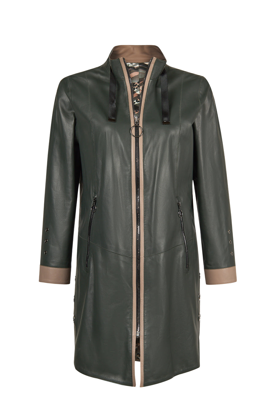 Marina Woman Green Oversize Leather Coat