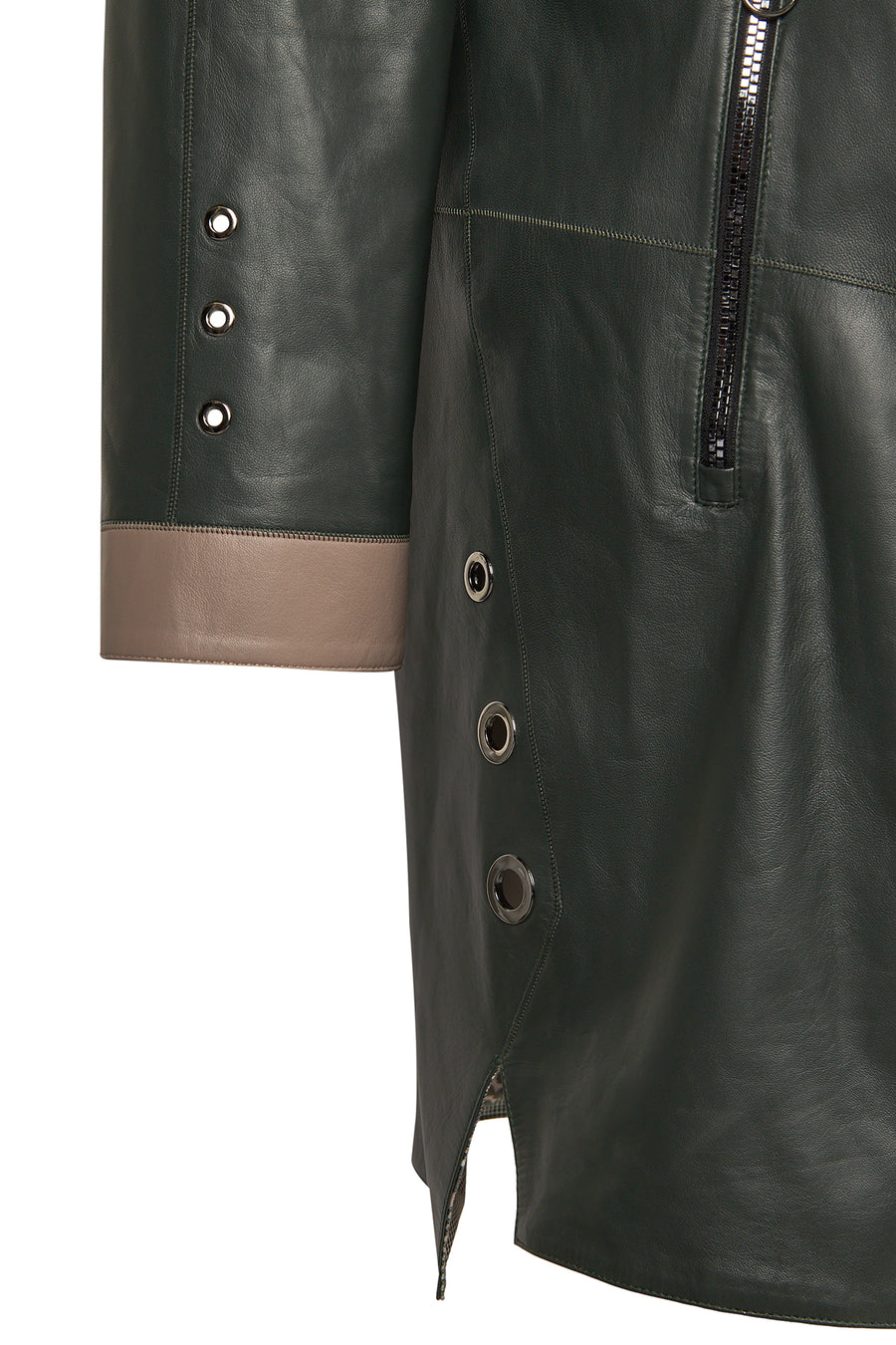 Marina Woman Green Oversize Leather Coat