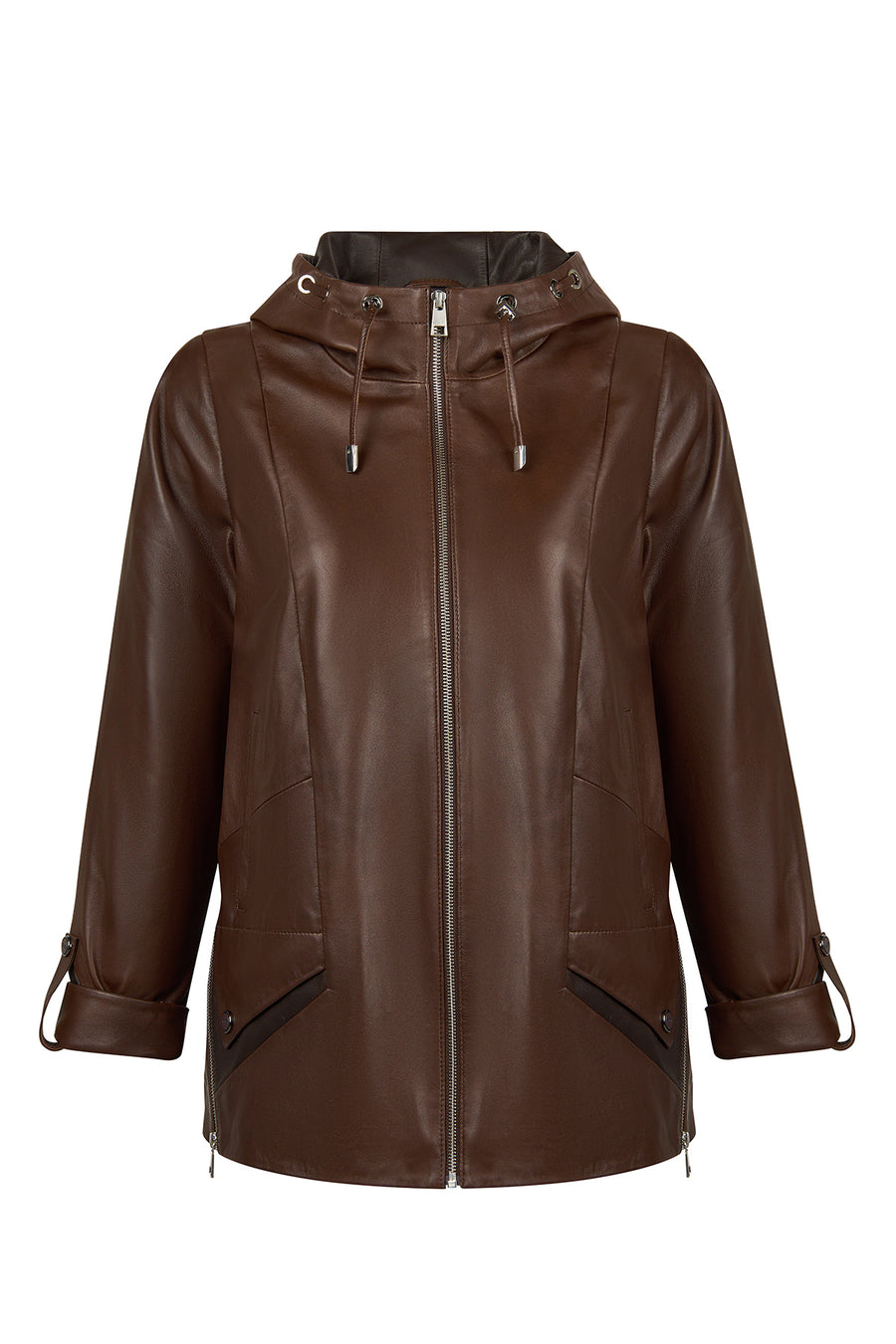 Selia Woman Brown Hooded Leather Coat 26SGD5676U4 | Derimod