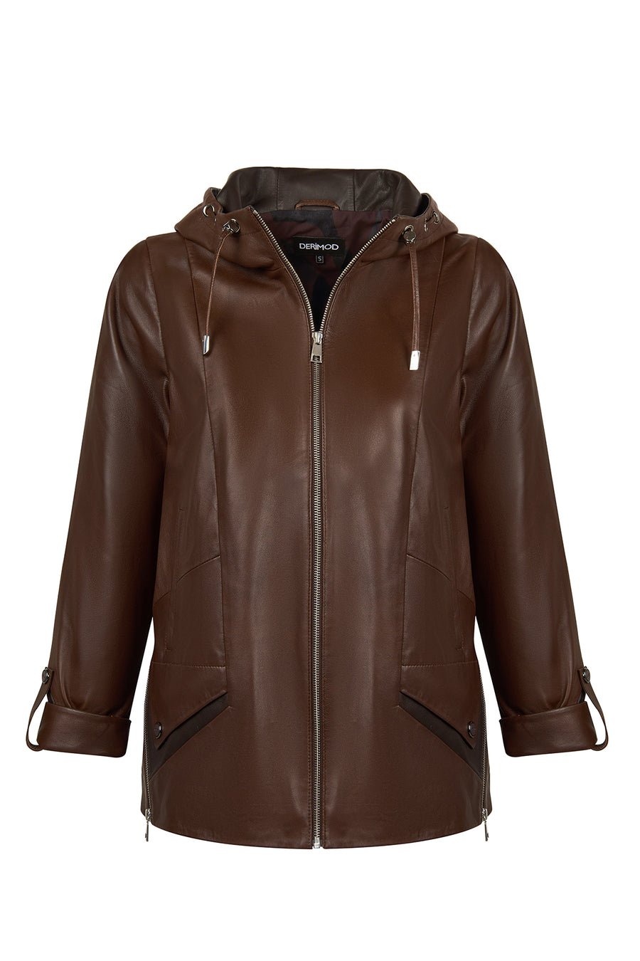 Selia Woman Brown Hooded Leather Coat